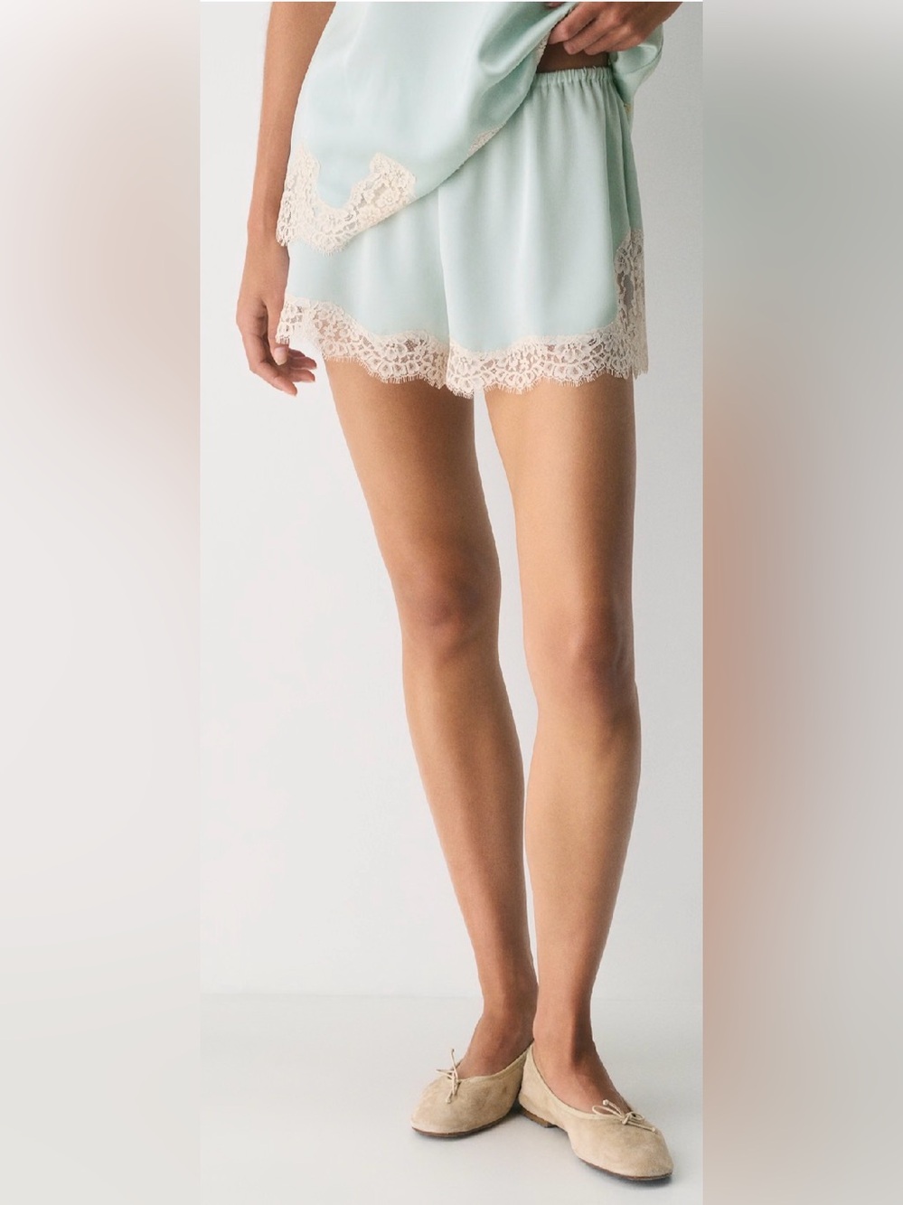 Wilfred Lace-Trim Sleep Shorts - Mint and Ivory